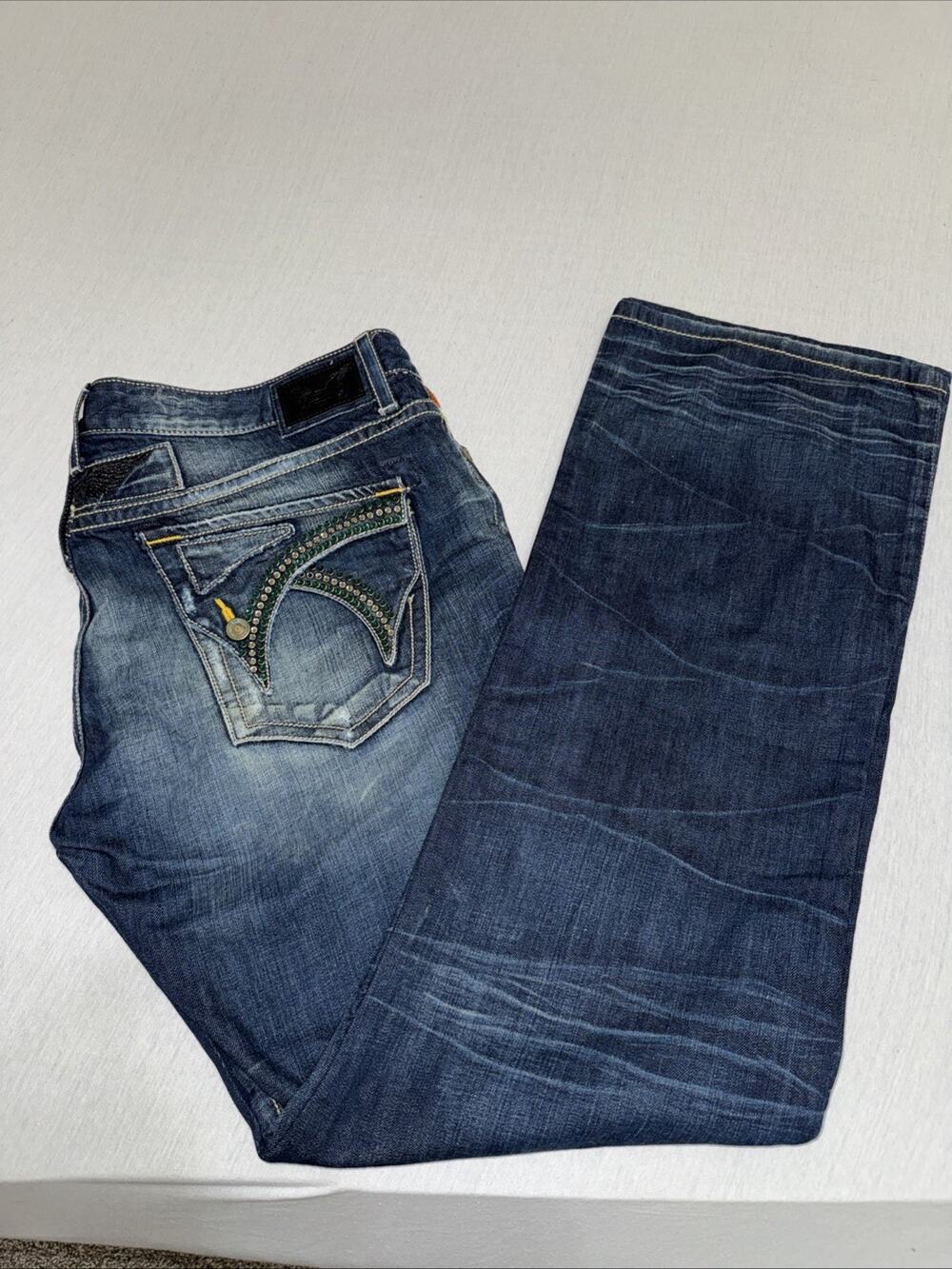 VTG ROBIN'S Jeans Double Flap Stud Pockets Wings Straight USA Men 44x36 90s Rare